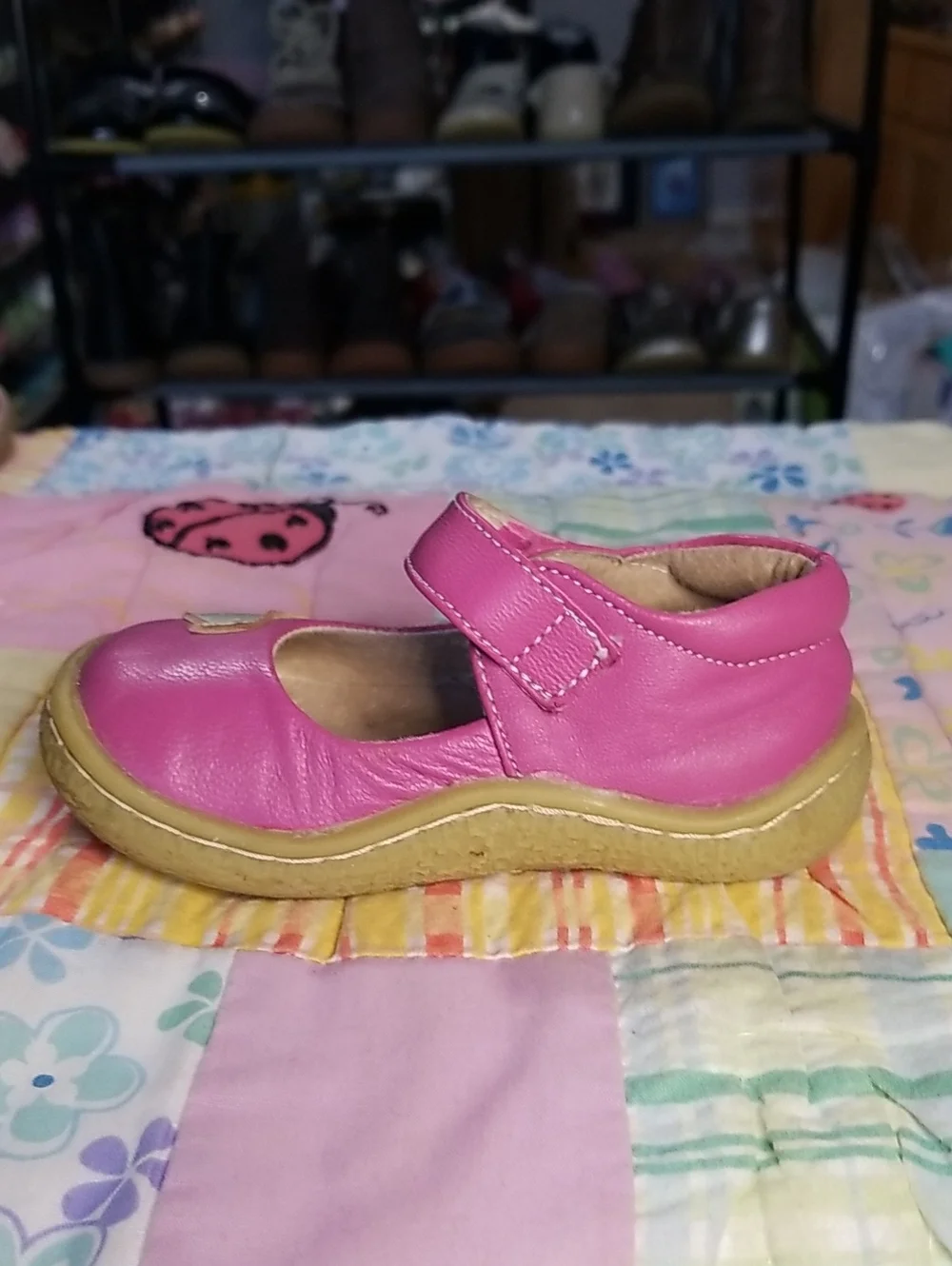 Livie & Luca Hot Pink Leather Mary Jane Shoes W/Silver Leather Bird Size 5 Pio